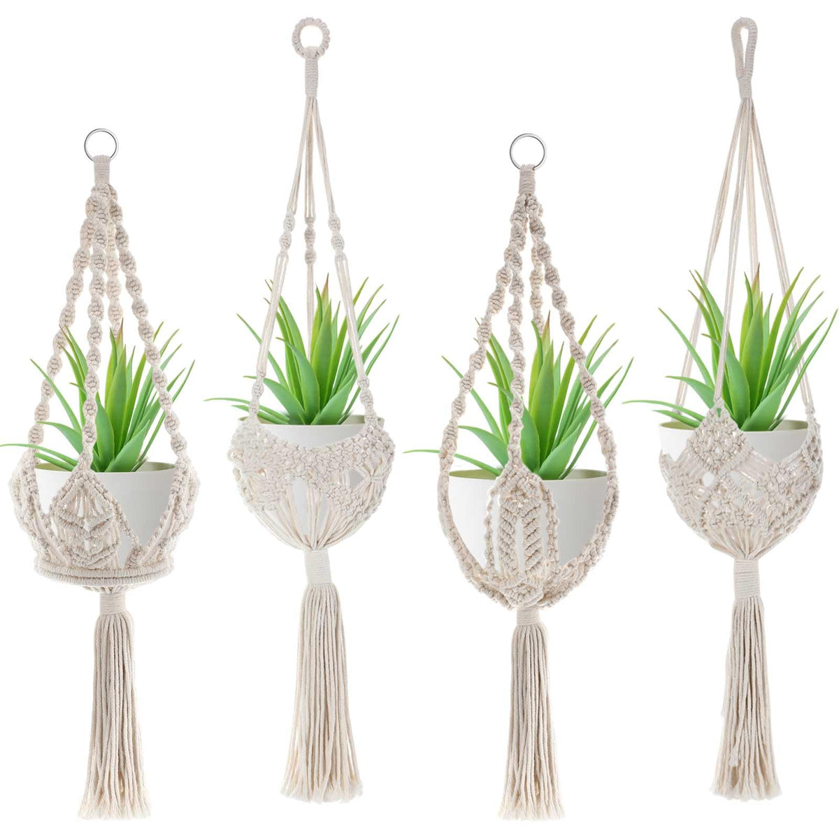 Vincreem 4 Pack Macrame Plant Hanger Hanging Planter with Patterns for up to 8 Inch Pot Indoor Outdoor Hanging Planter Basket Boho Plant Hanger Holder Decorative Flower Pot Holder for Garden Home