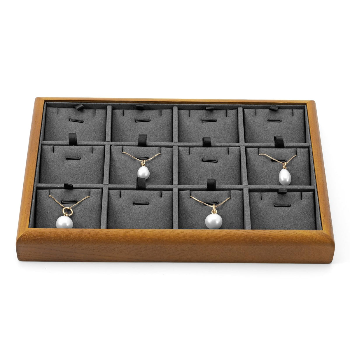 Oirlv Solid Wood 12 Grid Liner Pendant Jewelry Organizer Tray Jewelry Drawer Organizer(Grey)
