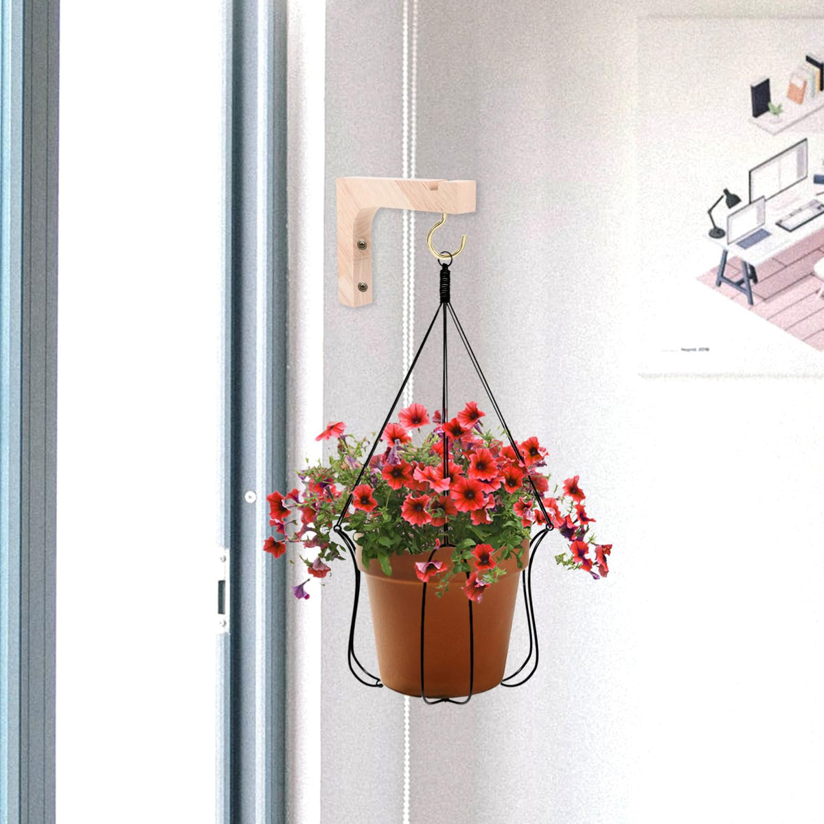 balacoo Wooden Wall Plant Hanger Hooks 2pcs Heavy-Duty Planter Hooks for Indoor and Outdoor Hanging Plants with Wall Mounted Brackets
