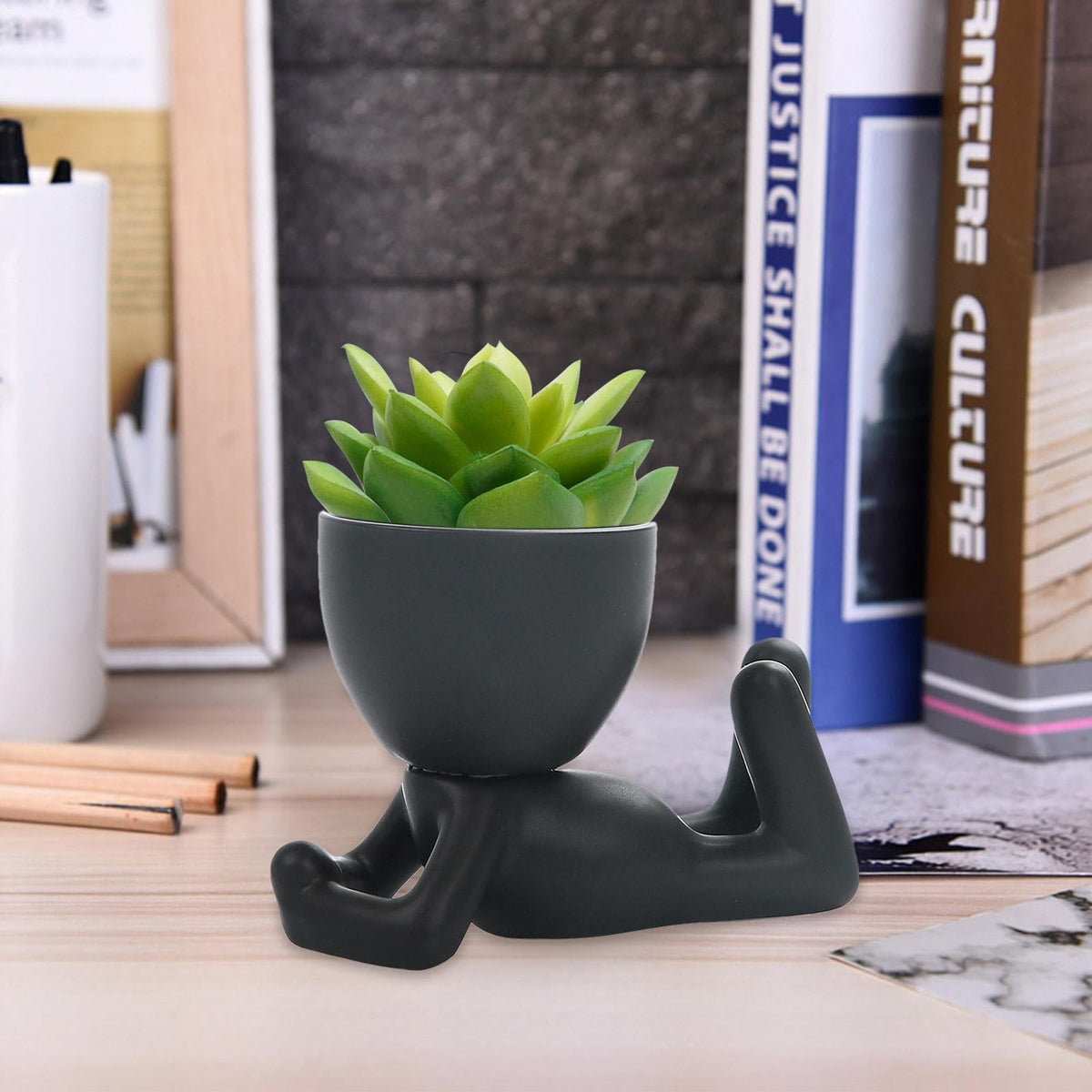 Face Flower Pot Head Planter,Mini Indoor Ceramic Pots with Holes | Realistic Human Shape Indoor for Kitchen, Bathroom, Bedroom, Living Room