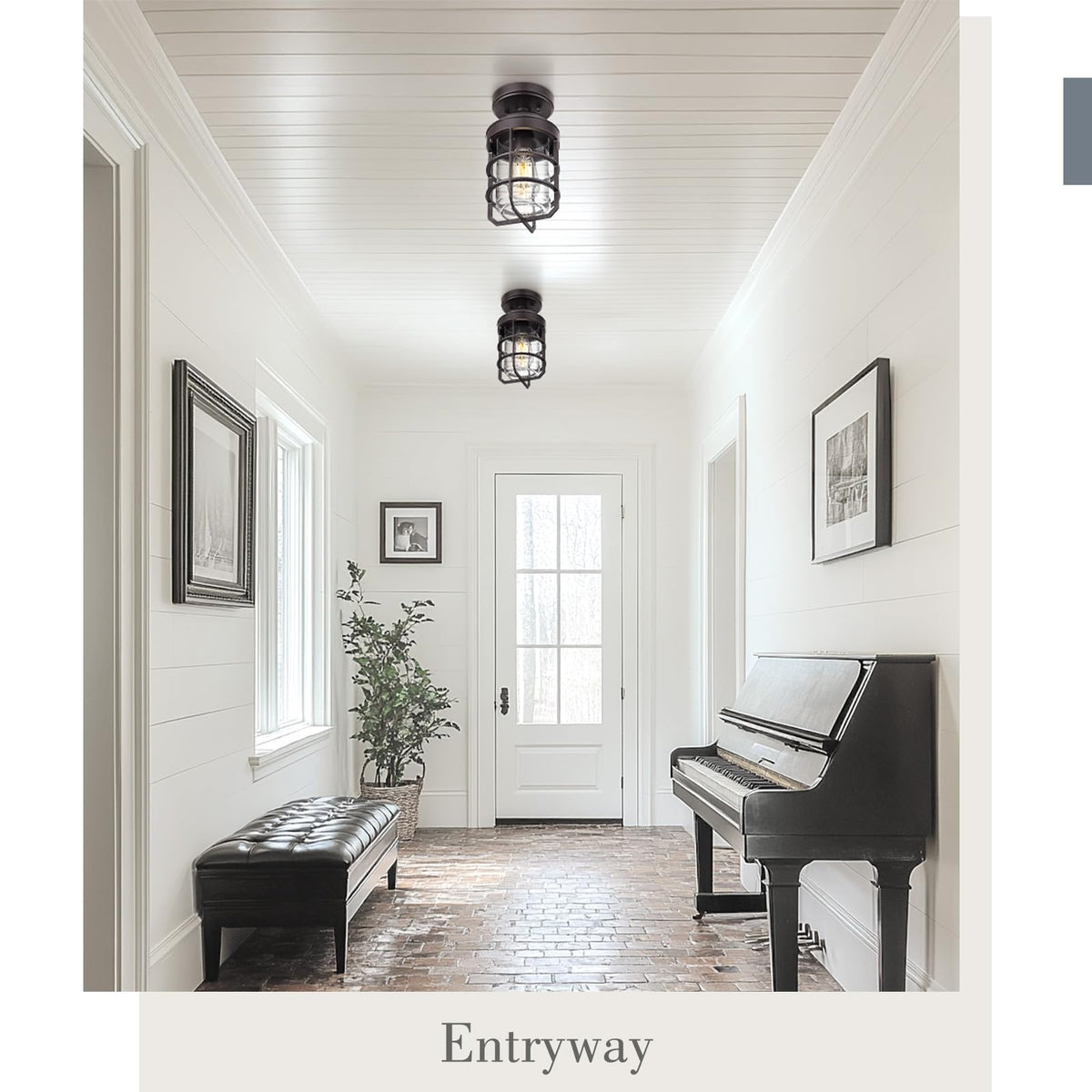 Emliviar Semi Flush Mount Ceiling Light Fixtures, 2 Pack, Oil Rubbed Bronze, Clear Tempered Glass Shade, Model GE255LF-2PK ORB