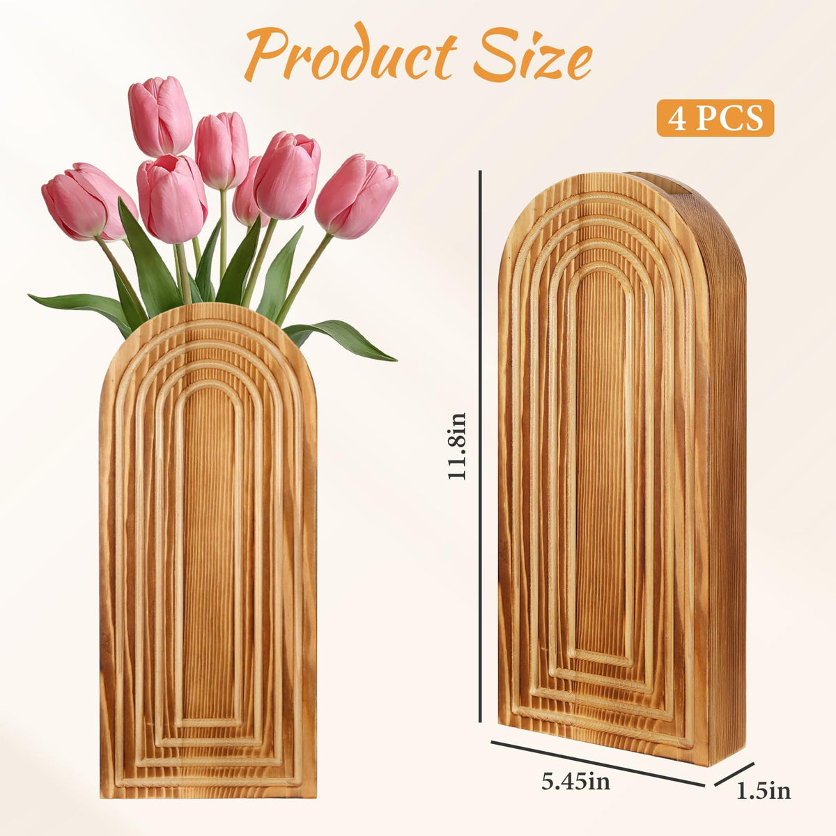 ygzQibhg 4 Pack Wall Planter Wood Wall Decor for Indoor Plants and Flower Hanging Planter Vase Art Home Decor for Living Room Bedroom Bathroom Patio Kitchen Office