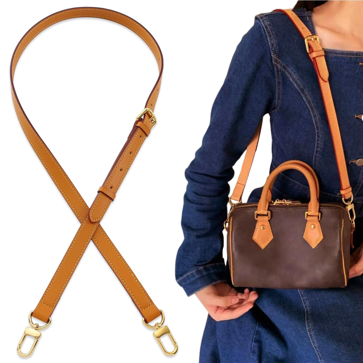 BMBMLV Vachetta Genuine Leather Adjustable Genuine Leather Crossbody Straps Replacement (Honey brown)