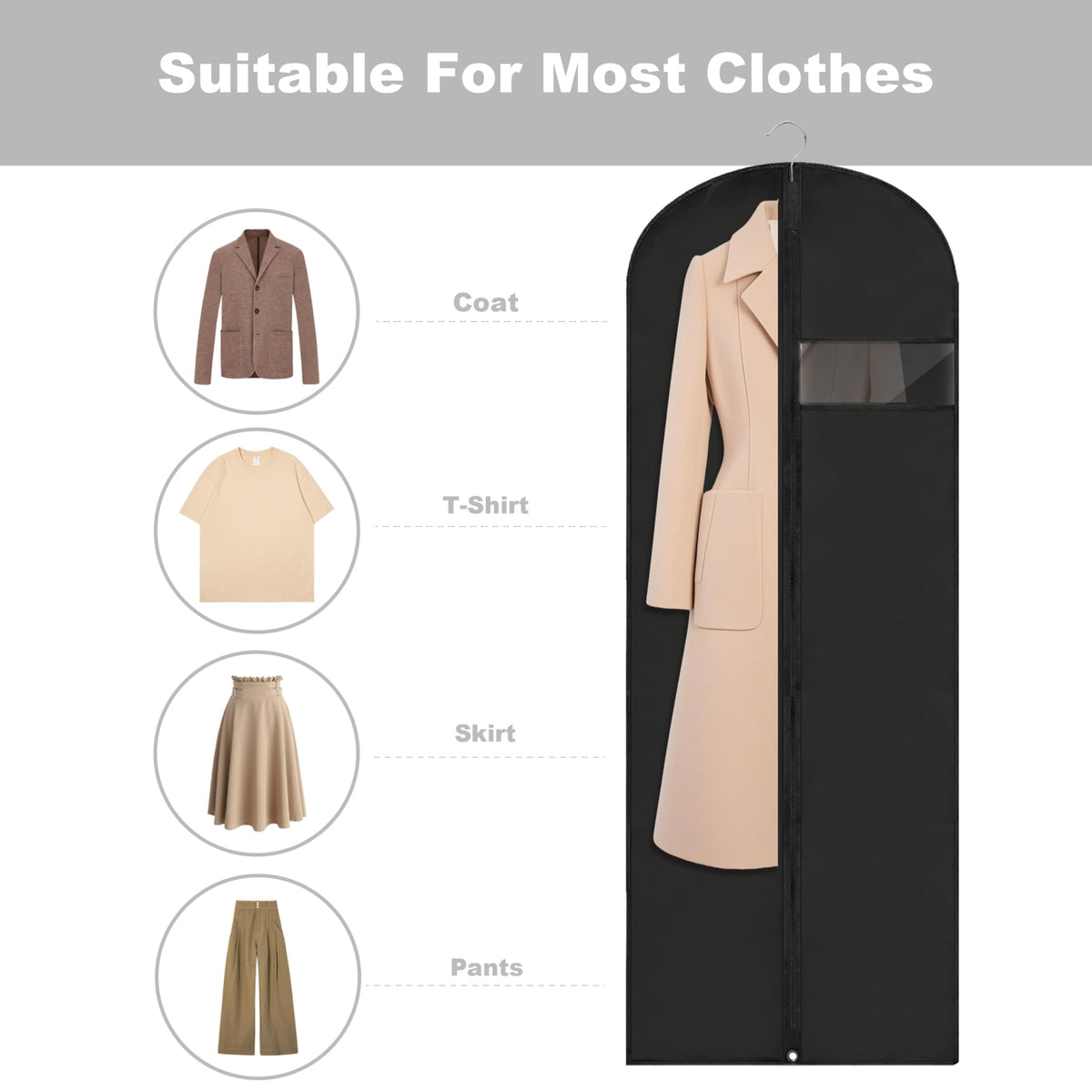 LXLOVESM Dress Bags for Gowns Long, 65'' Garment Bags for Hanging Clothes, Suit Bag Cover for Storage and Travel, 2 Pack (Black)
