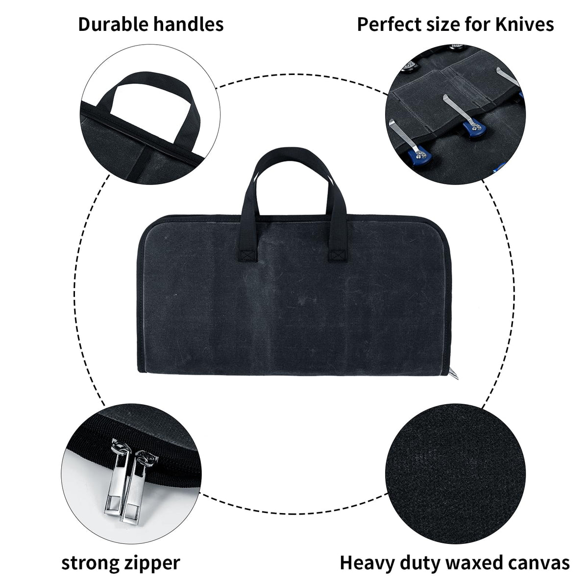 Pocket Knife Roll Bag,Zipper Knife Display Case with 18 Slots,Waxed Canvas Folding knife Case,Pocket Knife Holder Storage Case for Collection,Knife Organizer for Tactical Camping EDC Mini Knife Roll