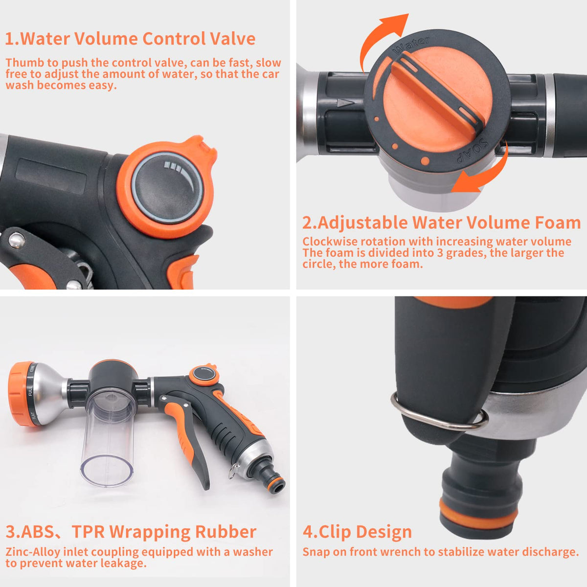 Garden Hose Nozzle,8 Patterns Hose Sprayer High Pressure,Heavy Duty Dog Wash,Metal Water Hose Nozzle with Soap Dispenser,Car Wash Foam Gun with A Car Wash Mitt
