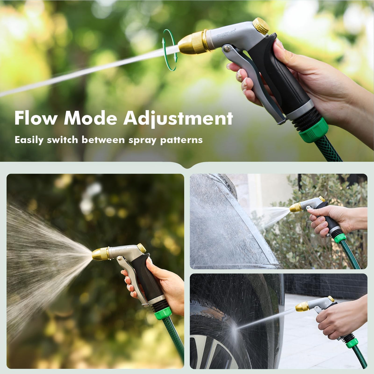 RESTMO Heavy Duty Metal Water Hose Nozzle, High Pressure Garden Hose Nozzle, Hose Sprayer Nozzle with Adjustable Spray Patterns for Garden Watering, Car Washing, Patio and Pet, Black