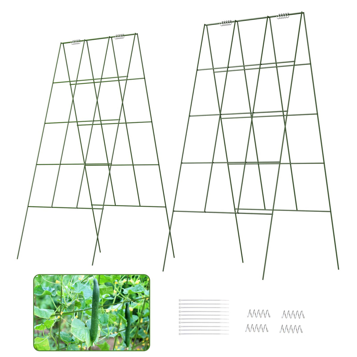 DOEWORKS Cucumber Trellis, 39" High Foldable A Frame Garden Trellis, 2 Pack, Plant Support for Climbing Cucumber, Beans, Tomatoes, Flowers, Green