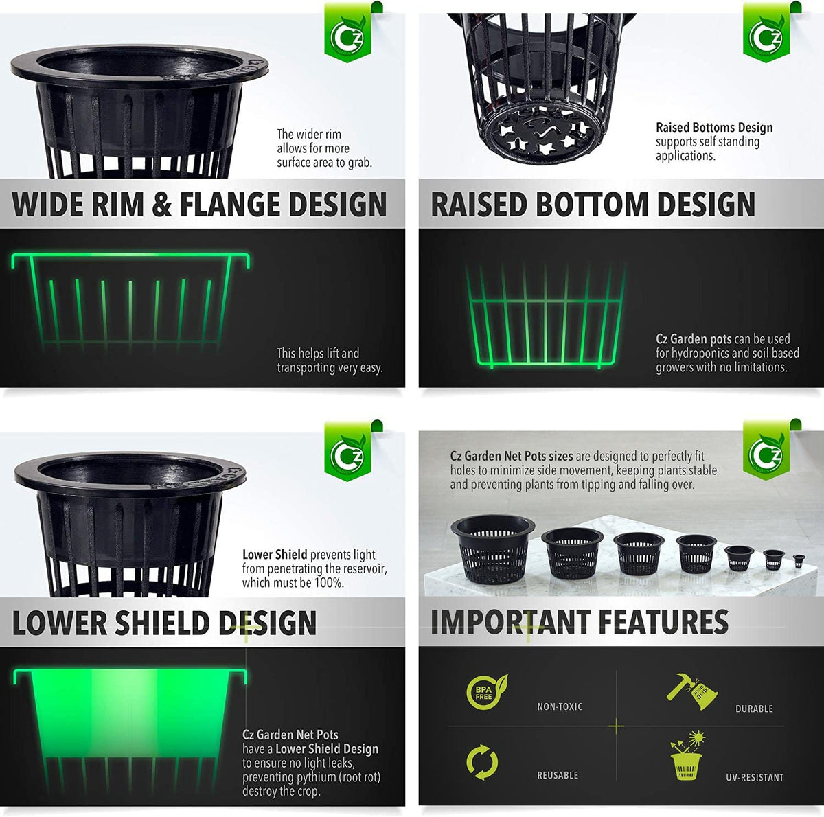 5 inch Net Pots Heavy Duty Round Cups Wide Rim Design - Orchids • Aquaponics • Aquaculture • Hydroponics Slotted Mesh (Cz All Star 10 Black Pots)