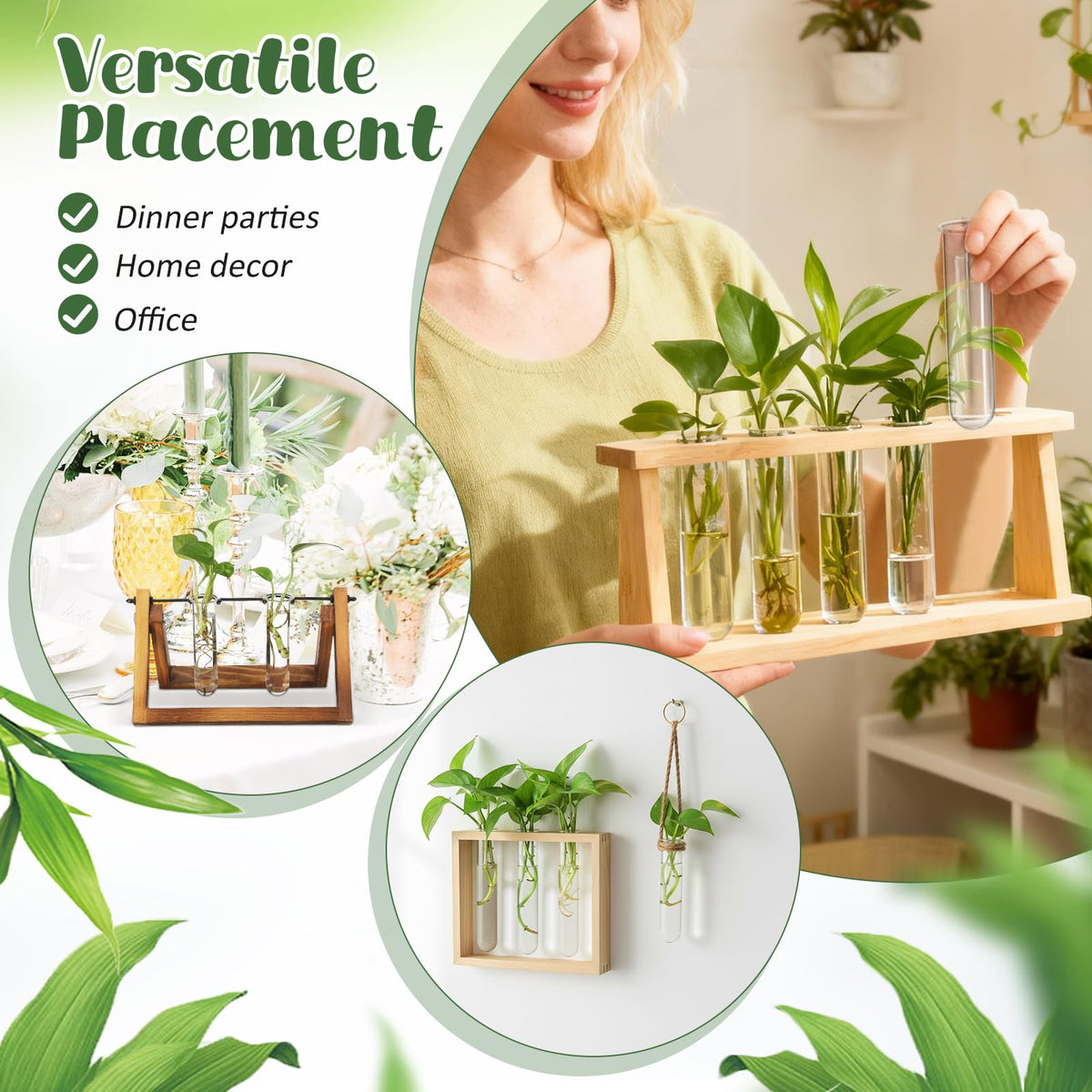 Veemoon Glass Test Tube Vase Propagation Station 5pcs 2.5x3x11cm Hydroponic Plant Terrarium Tubes for Home Decor and Office Display
