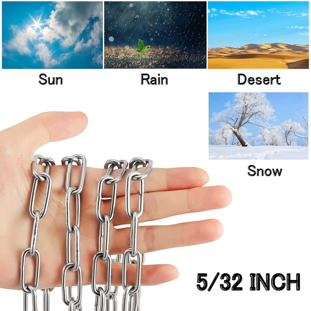 Stainless Steel Chain, Lsqurel 6.5ft Metal Chain Link Chain 5/32in Light Duty Chain Utility Chain Jack Chain for Home Outdoor Camping Hanging etc (5/32in-6.5ft)