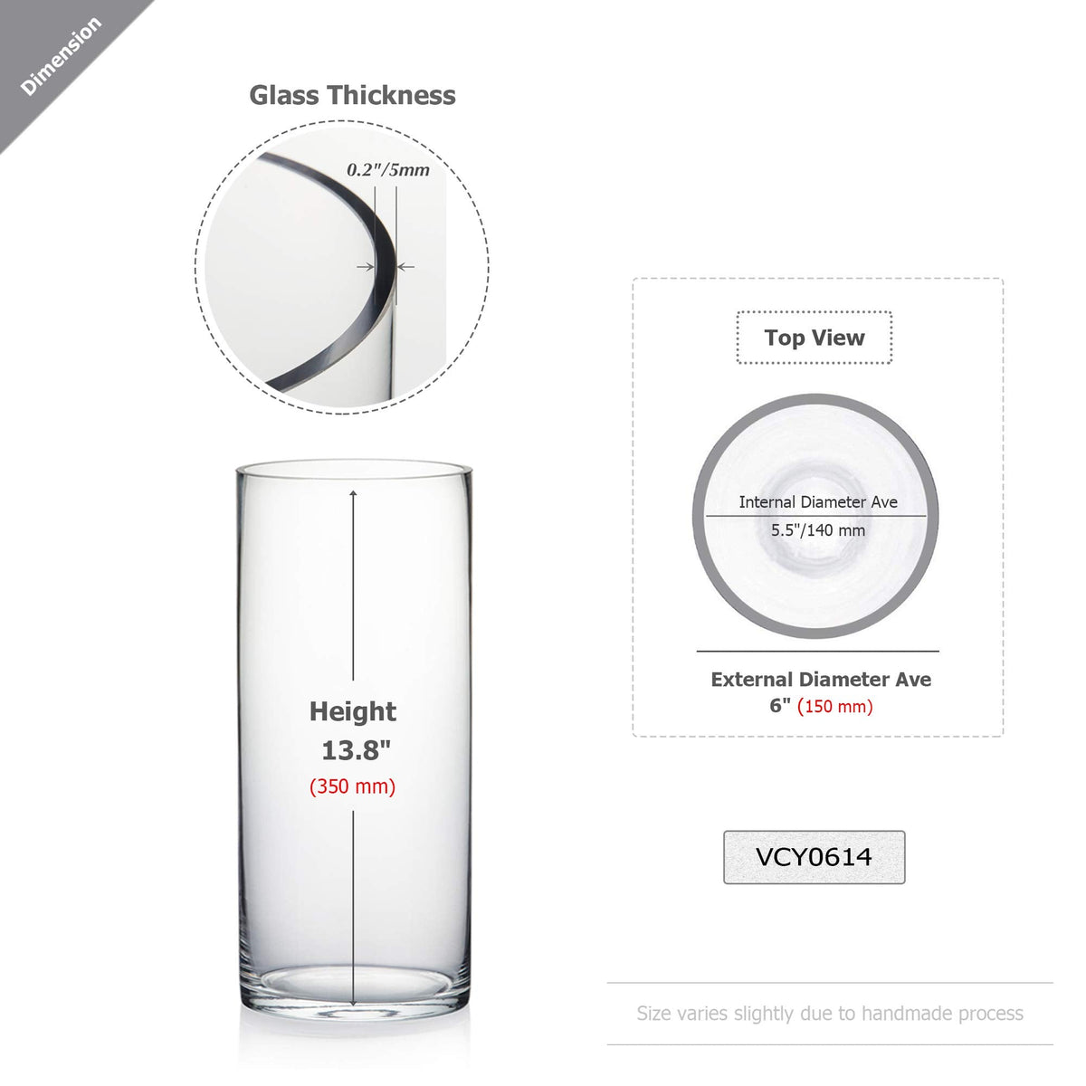 WGV Cylinder Vase Bulk, Width 6", Height 14", Clear Glass Container Terrarium Candle Holder for Wedding Centerpiece, Party Event, Home Decor, 6 Pieces