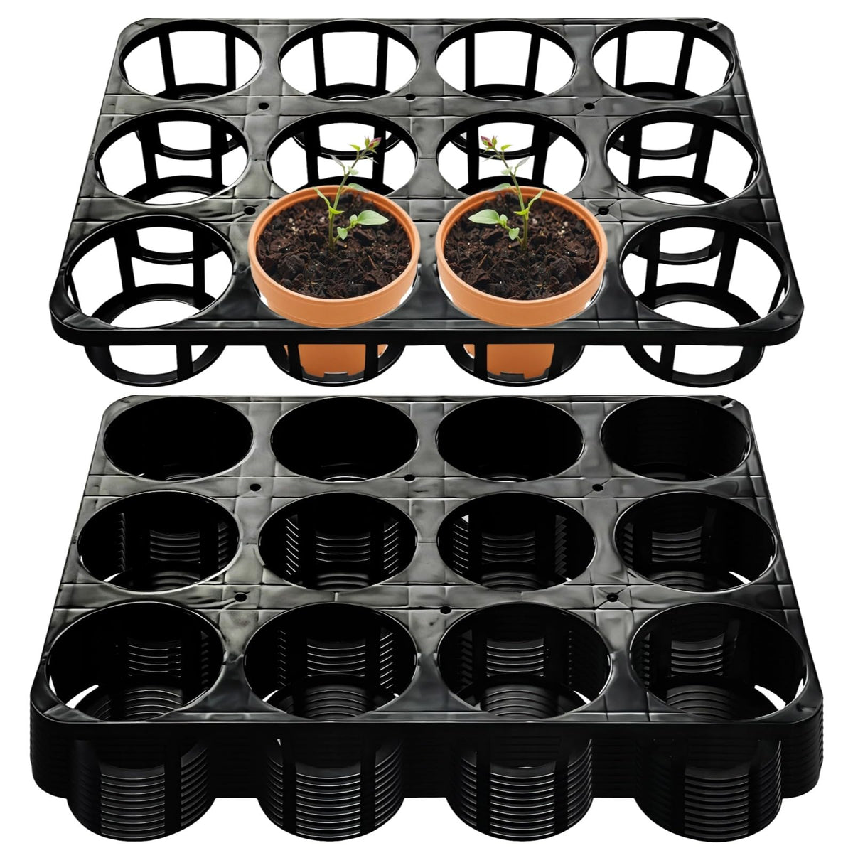 10 Pcs 12 Cell Plant Trays for Pots, Round Plastic Nursery Planter Tray, Indoor Gardening Use, Ideal for 4 Inch Nursery Pots