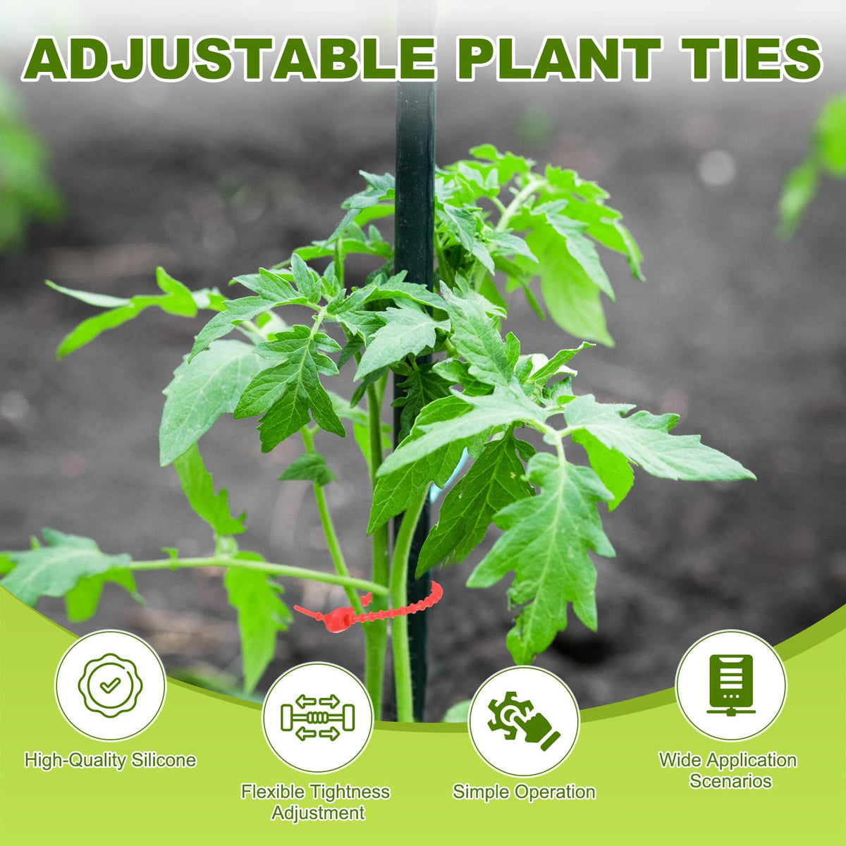 M METERXITY 48-Pack Adjustable Plant Ties, 4.7/5.9/6.7/8.2 Inch Silicone Flexible Multi-Function Garden Twist Tie for Crafts/Gift Wrapping/Gardening Plants, Reusable Support Twine [Red]