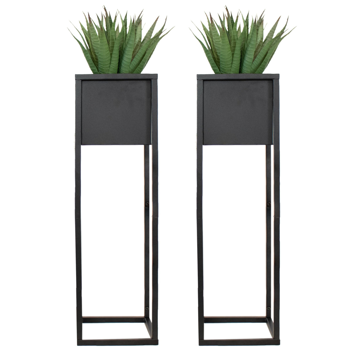 Sunnydaze Modern Simplicity 8.25" Square Metal Raised Planter Box with Legs - Set of 2 - Indoor or Outdoor Use - Black - 27" H