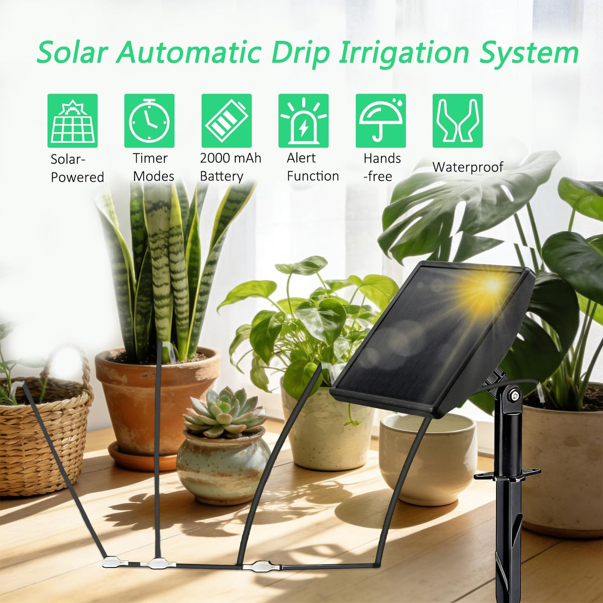 Vonloge 49FT Solar Drip Irrigation System, Automatic Watering Irrigation Kit for 15 Potted Plants, Auto DIY Watering System Plant Water Devices with Timer for Greenhouse Balcony Indoor Outdoor