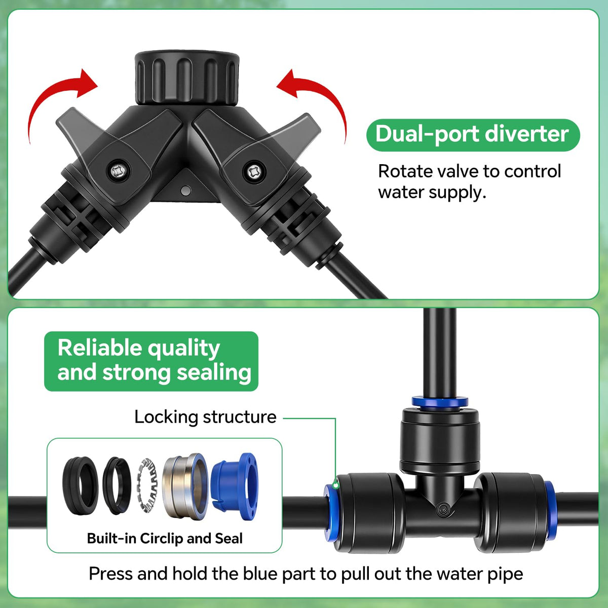 160Ft 1/4" Drip Irrigation System for Garden – 34 Adjustable Copper Nozzles, Automatic Atomizing Sprinkler System for Outdoor Plants Raised Bed, Yard, Potted Plants & Lawn