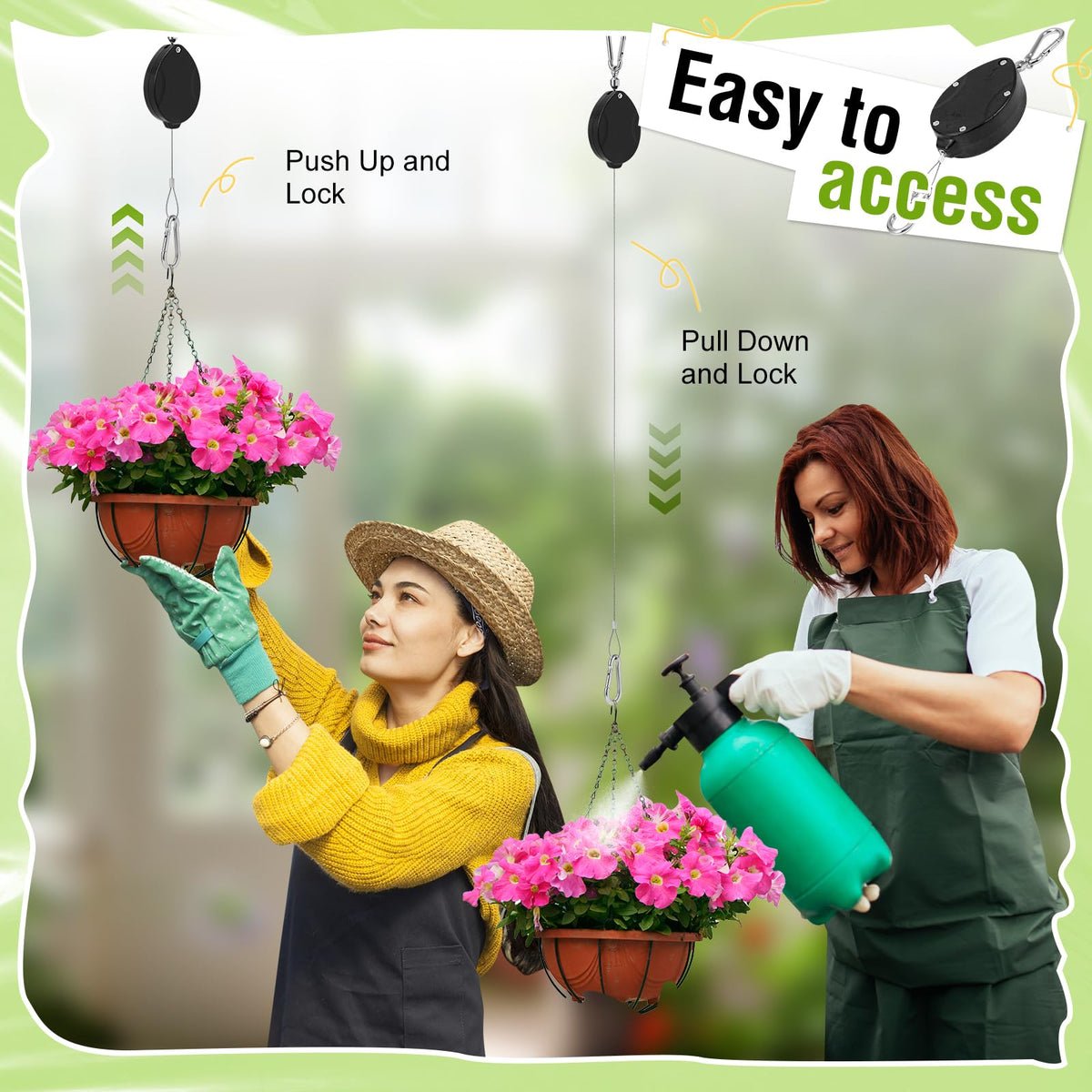 Black Elk Peak Plant Pulleys, Heavy Duty Retractable Hangers, 304 Stainless Steel Rope, Auto Plant Holder, Adjustable Climbing Hook for Garden Baskets, Watering, or Bird Feeders 2PC (Black)