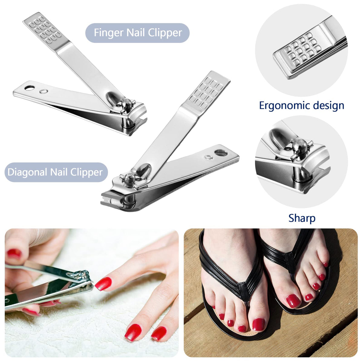 Geosar 50 Set 8 in 1 Travel Manicure Kit Bulk Professional Nail Clippers Pedicure Nail Care Tools Grooming Stainless Steel Set with Portable Travel Case, Gift for Valentine Men Women(Black)
