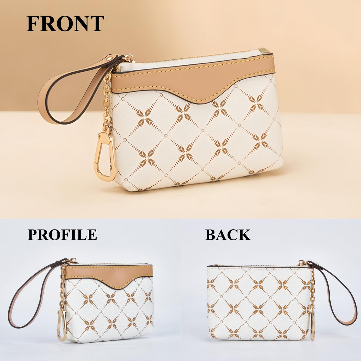 LARENNT Leather Coin Purse with Key Chain - Small Change Pouch Card Holder Keychain Wallet for Women (White)