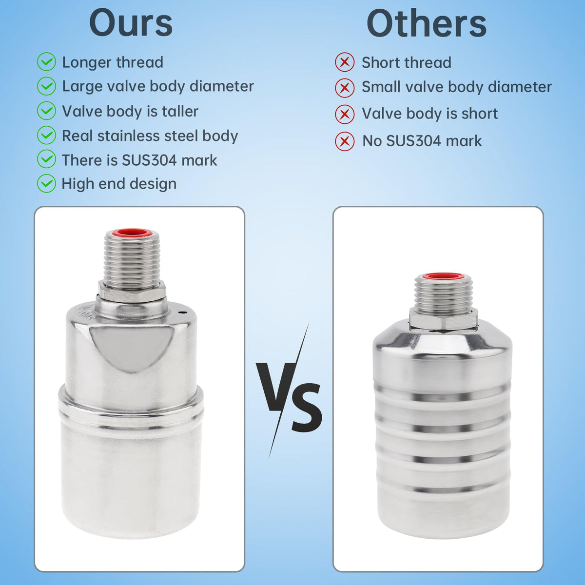 1/2 inch Float Valve, PNXKTXO Water Level Control Float Valve 1/2" to 3/4'' and 1/2'' to 1'' 304 Stainless Steel Fully Automatic Water Level Control Shut Off Valves Hose Connector