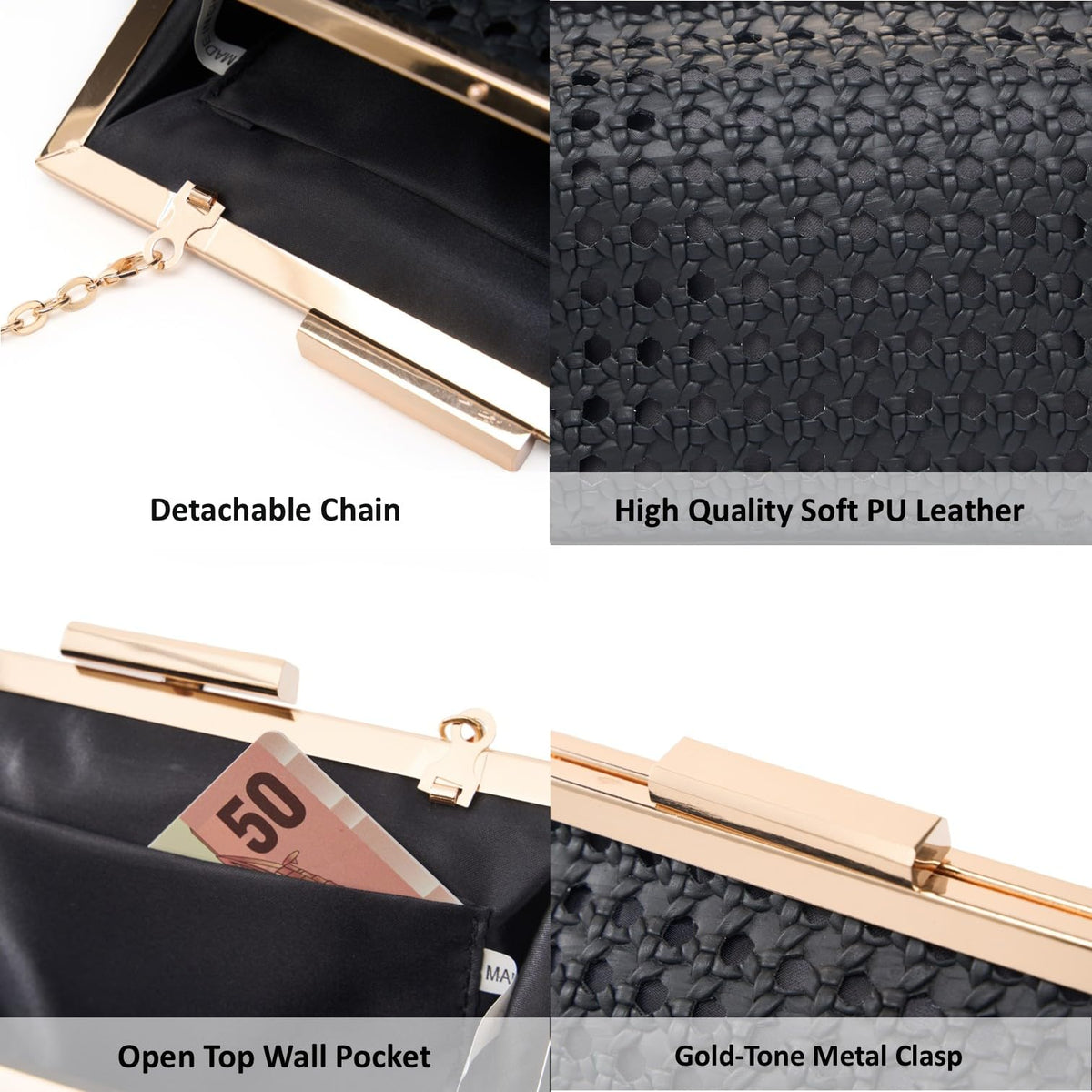 DETARA Woven Evening Bag Clutch Purses for Women Fashion PU Leather Crossbody Purse for Wedding Party and Prom (Black 2026)