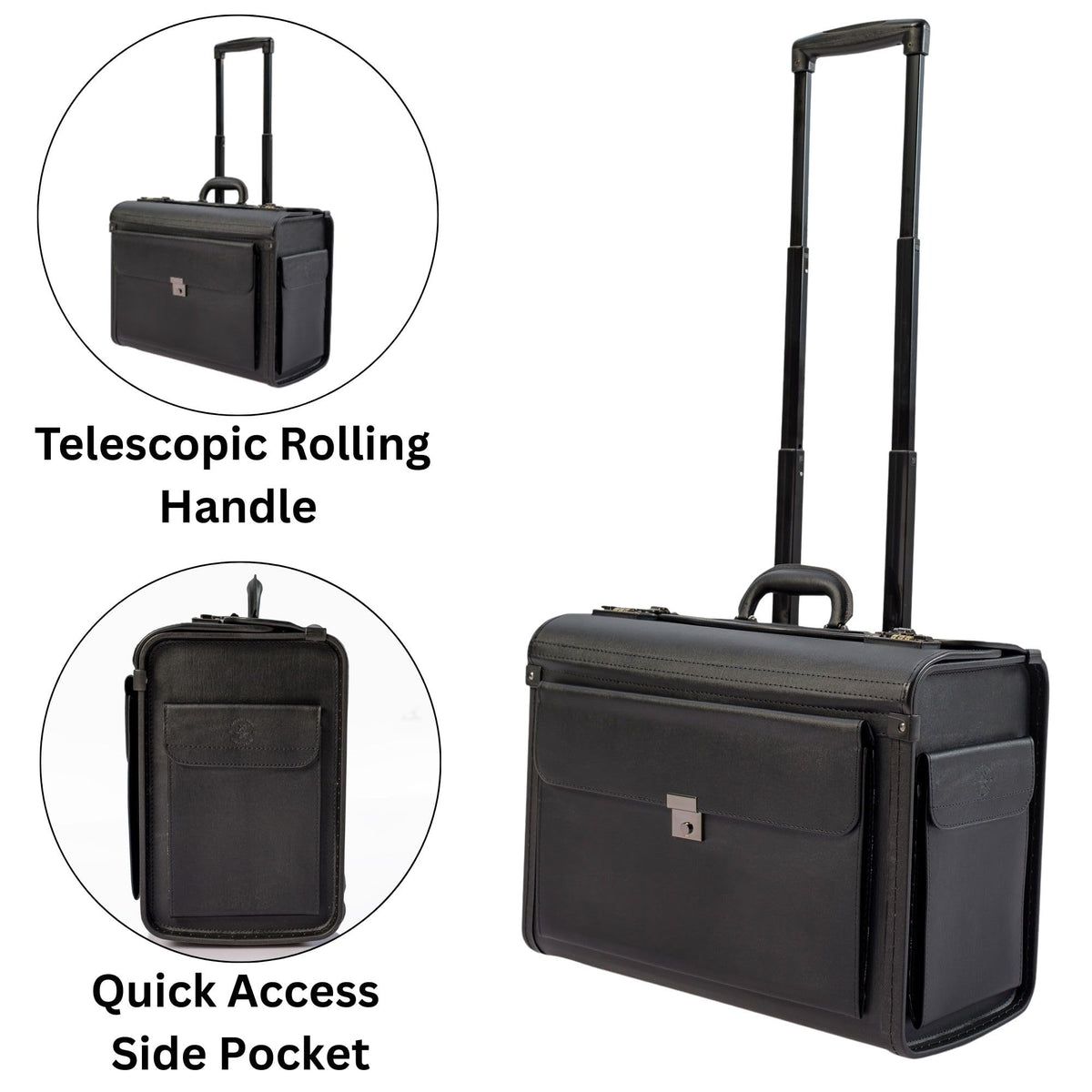HAMMER ANVIL 19 Wheeled Briefcase Rolling Case Sales Sample Pilot Lawyer Attache Black Leatherette