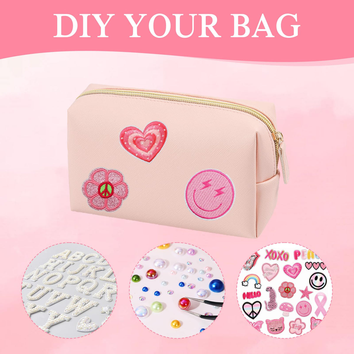 Merkaunis 8 Pcs Preppy Makeup Bag Set, PU Leather Cosmetic Pouch Waterproof Portable Travel Toiletry Bag for Women, Small Makeup Bags Bulk - Gift for Bridesmaid Party (Pink/Beige/Gray/Light Green)