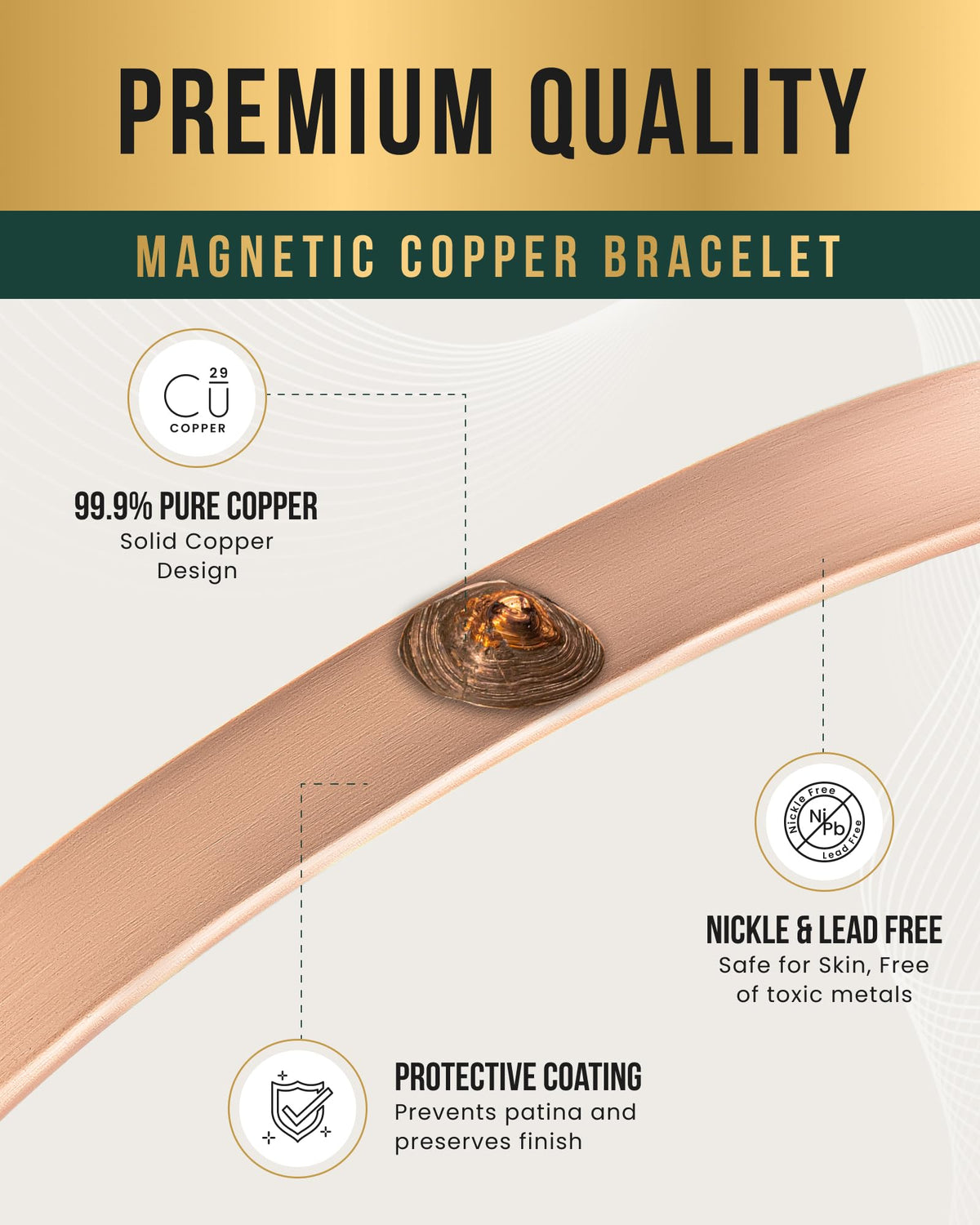 MagnetRX® Magnetic Copper Bracelet Cuff – Elegant Pure Copper Bangle – Unisex Magnetic Bracelets for Men & Women (Large)