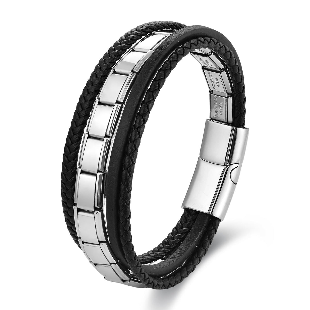 Genuine Leather Bracelet for Men - Stackable Bracelets Best Gifts for Him, Husband, Dad, Boyfriend, Son, Man | Birthday, Fathers Day Present, 316L Surgical Stainless Steel Clasp, Fits Wrists 7.8"-8.3"