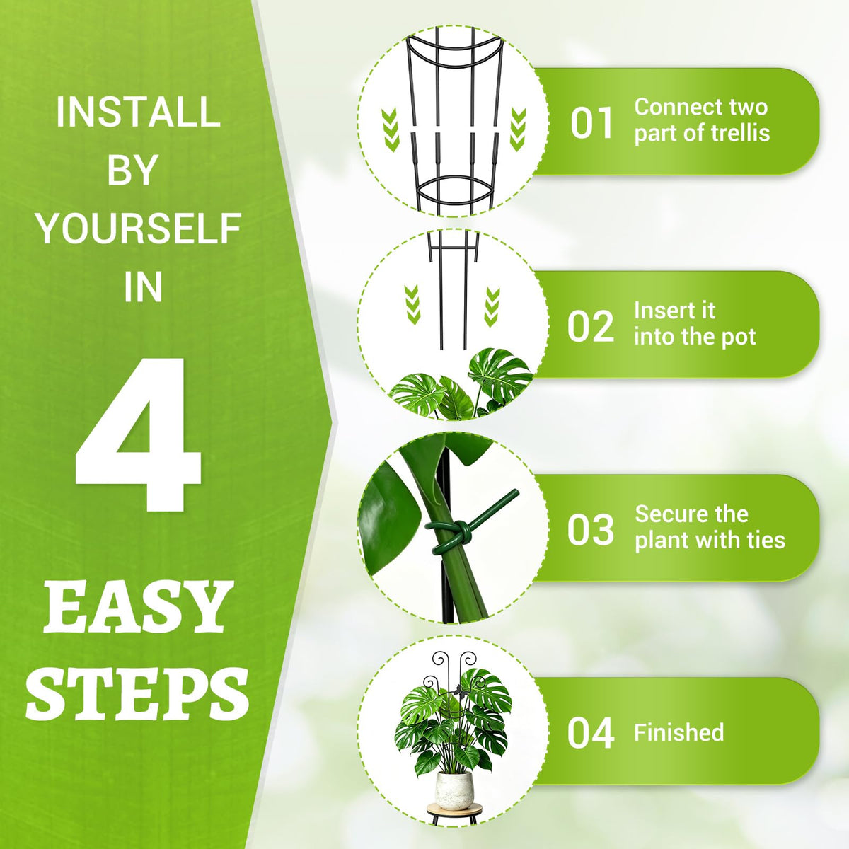 CZMIYRPY Plant Trellis 2 Pack Trellis for Potted Plants 29.96 in Trellis for Climbing Plants Indoor Plant Support Expandable Metal Monstera Plant Support for Pothos Ivy with Plant Ties