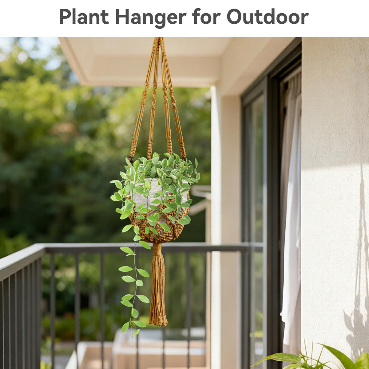 USLAI Macrame Plant Hanger Indoor Outdoor, Fits 3 to 6.5 inch Pots, Hanging Planter Holder with Beads and Tassels, Boho Home Decor, 35+35 Inch, Brown (POTS NOT Included)