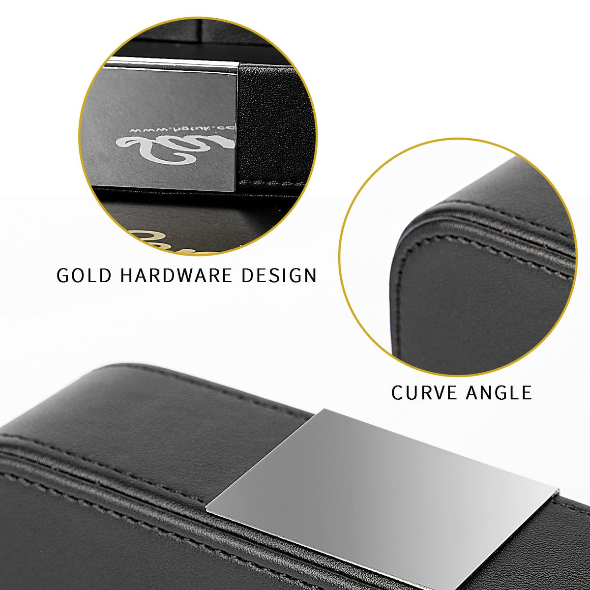 SANZIE Luxury Leather Desktop Storage Small Catchall Organizer Decorative Tray for Entryway Table to Hold Jewelry Watch Cosmetics Keys Phone Wallet, Home & Office Accessories (Metal Silvered, Black)