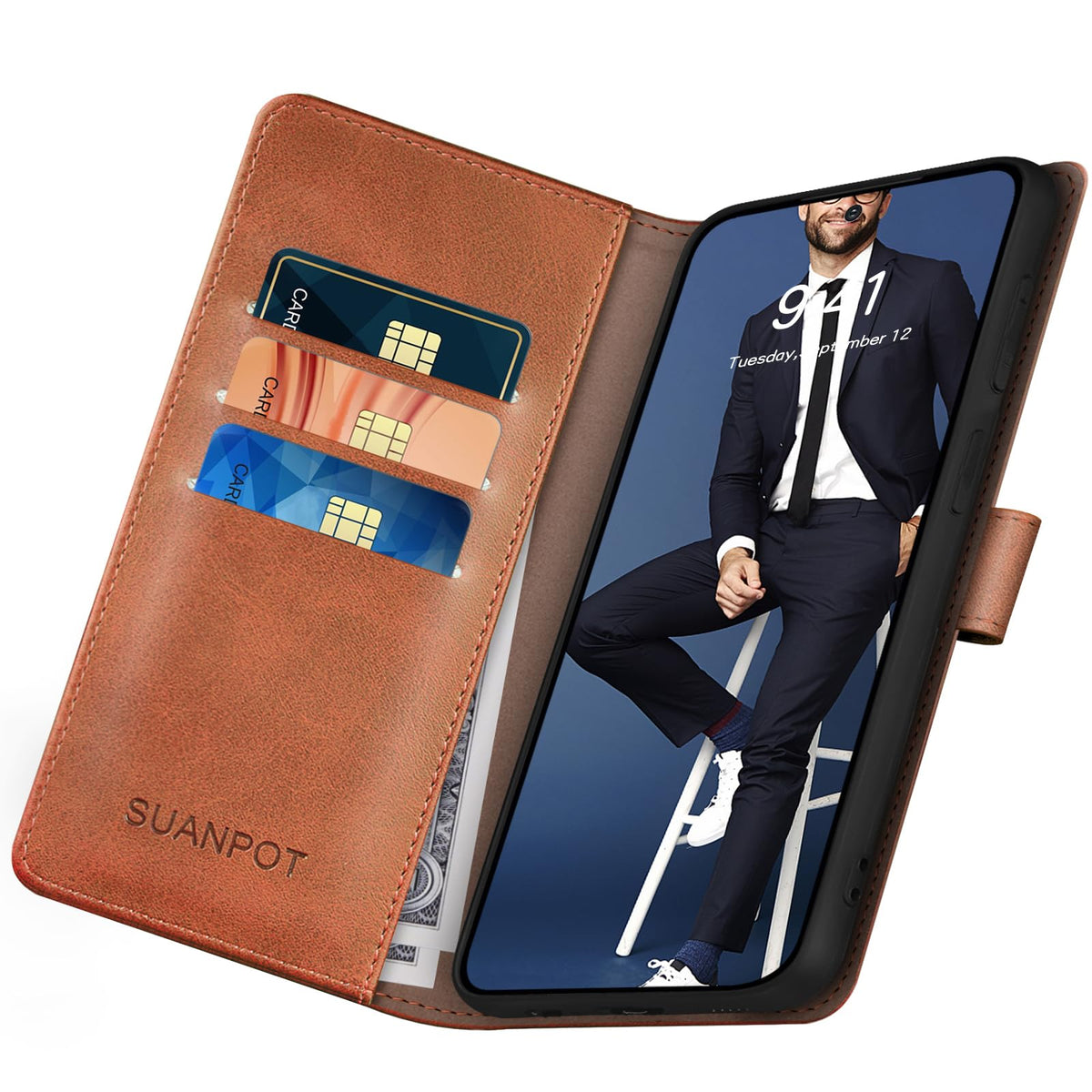 SUANPOT Compatible with Samsung Galaxy S25 Ultra Wallet case with RFID Blocking Credit Card Holder,Flip Book PU Leather Protective Cover Women Men for Samsung S25 Ultra Phone case Light Brown