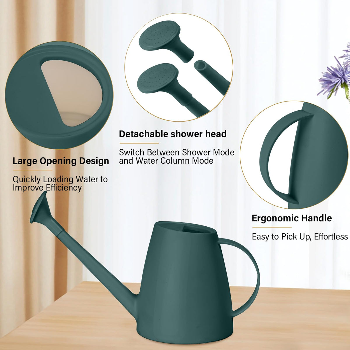 TTAOE GN Pro Grip Plastic Watering Can - for Indoor and Outdoor House Plant Garden - with Long Spout - 1/2 Gallon - Blackish Green
