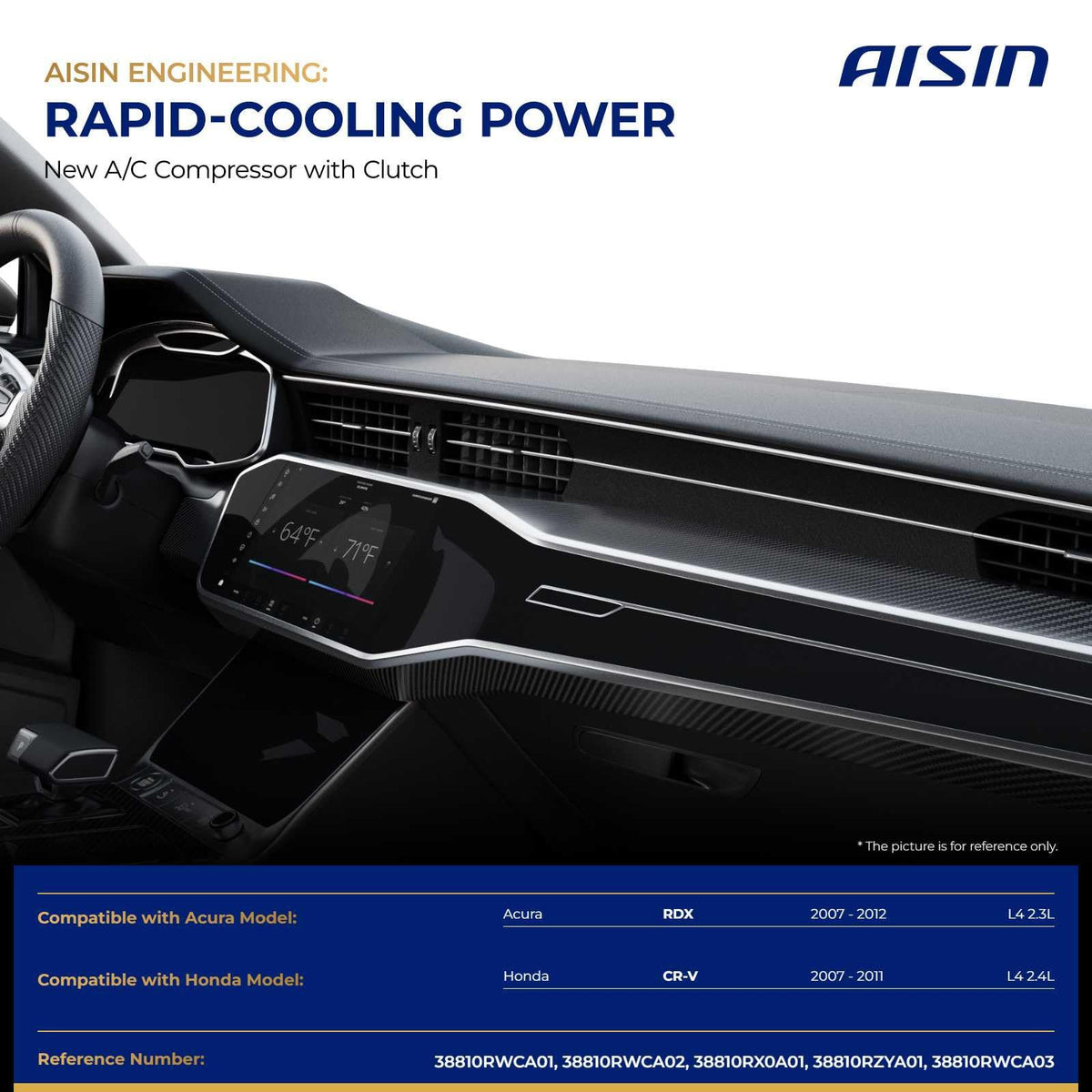 AISIN AFTERMARKET ACCH-00040 Air Conditioner AC Compressor - Compatible with Honda CR-V 2007-2011 2.4L, Acura RDX 2007-2012 2.3L - with 7-Pulley Groove, with Clutch