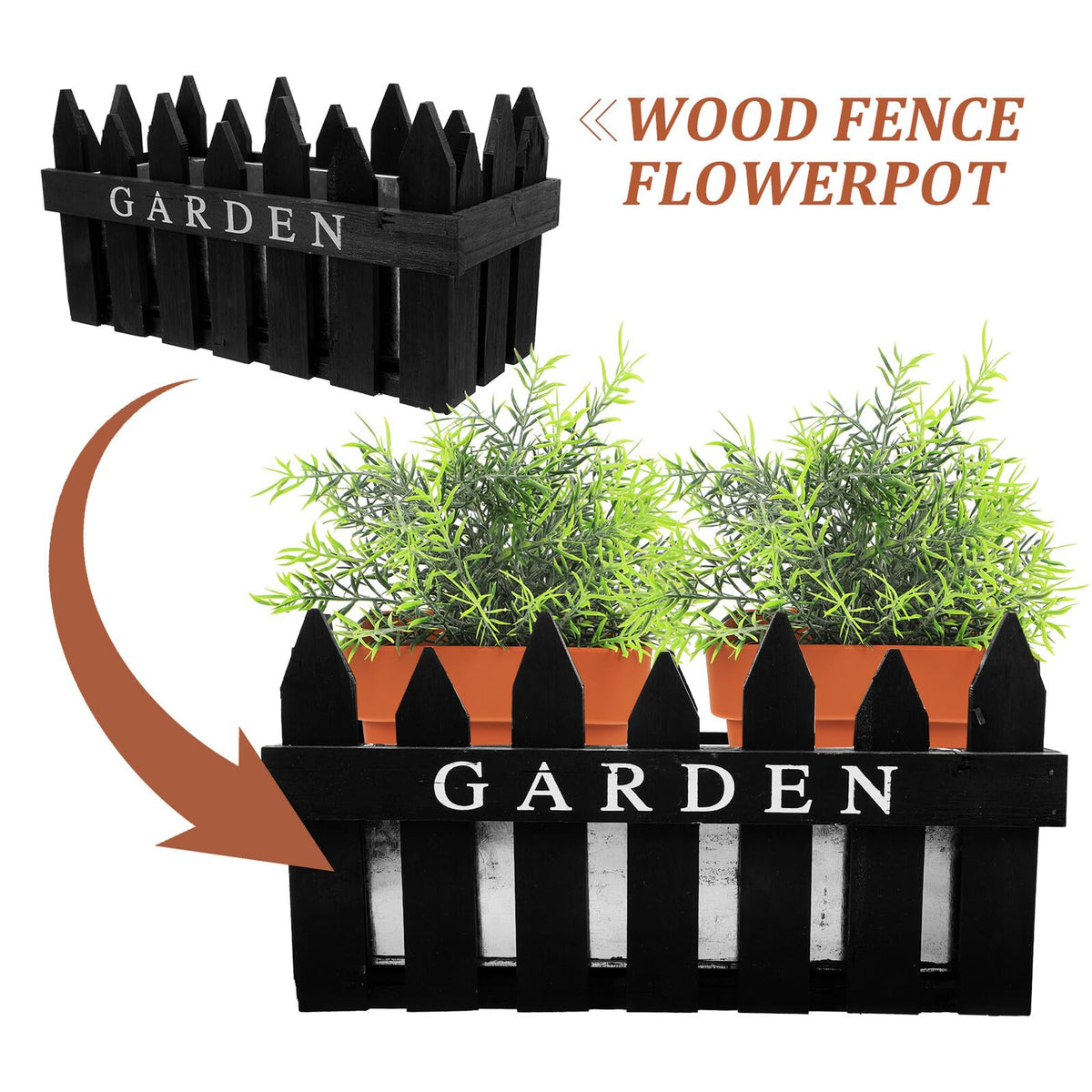 OSALADI Rectangular Wooden Planting Box Decorative Fence Flower Pot Planter for Indoor Outdoor Garden Home Décor Black Wood Material