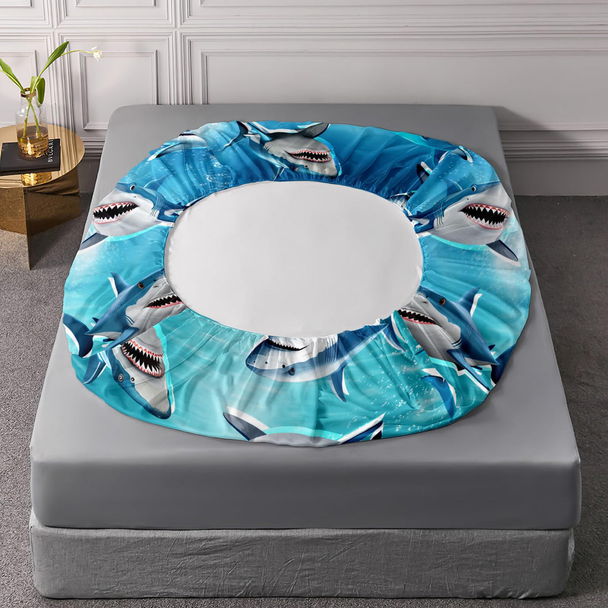 HOSIMA Teens Shark Print Fitted Sheet Set Twin Size,Shark Swimming in The Underwater World Pattern Bedding Sets,Ocean Animal Theme Fitted Sheet for Kids Boys Room Decor,1 Fitted Sheet+2 Pillowcases.