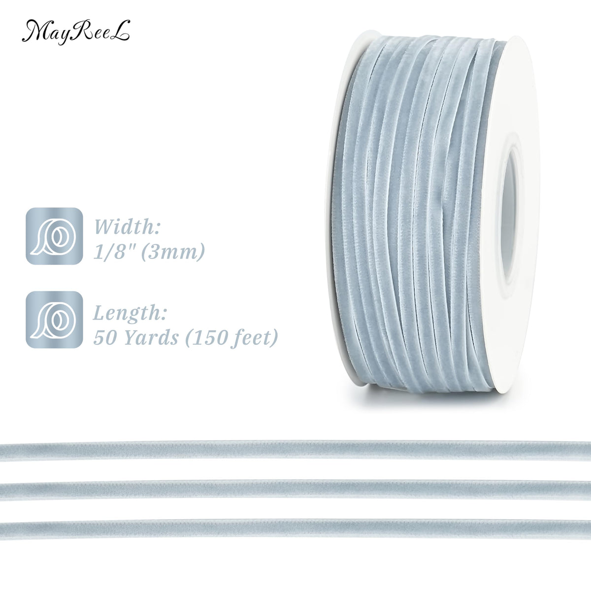 MAYREEL 1/8 Inch Dusty Blue Velvet Ribbon Thin Slate Blue Vintage Ribbon for Wedding Invitations Gift Wrapping Party Favor Boxes 50 Yards