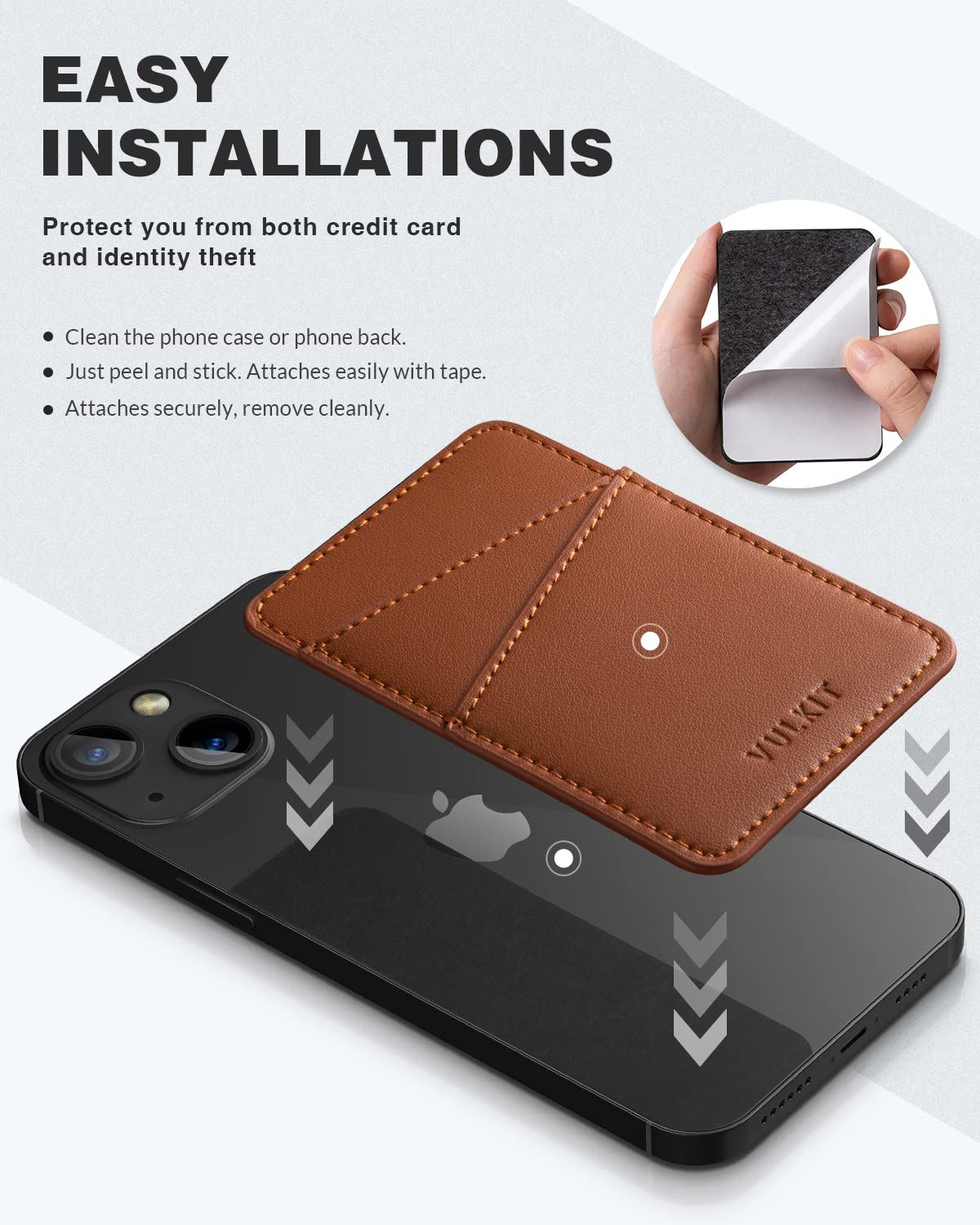 VULKIT Phone Card Holder Wallet Leather Adhesive Pocket RFID Blocking Credit Card Sleeves Stick Back of Phone Smartphones
