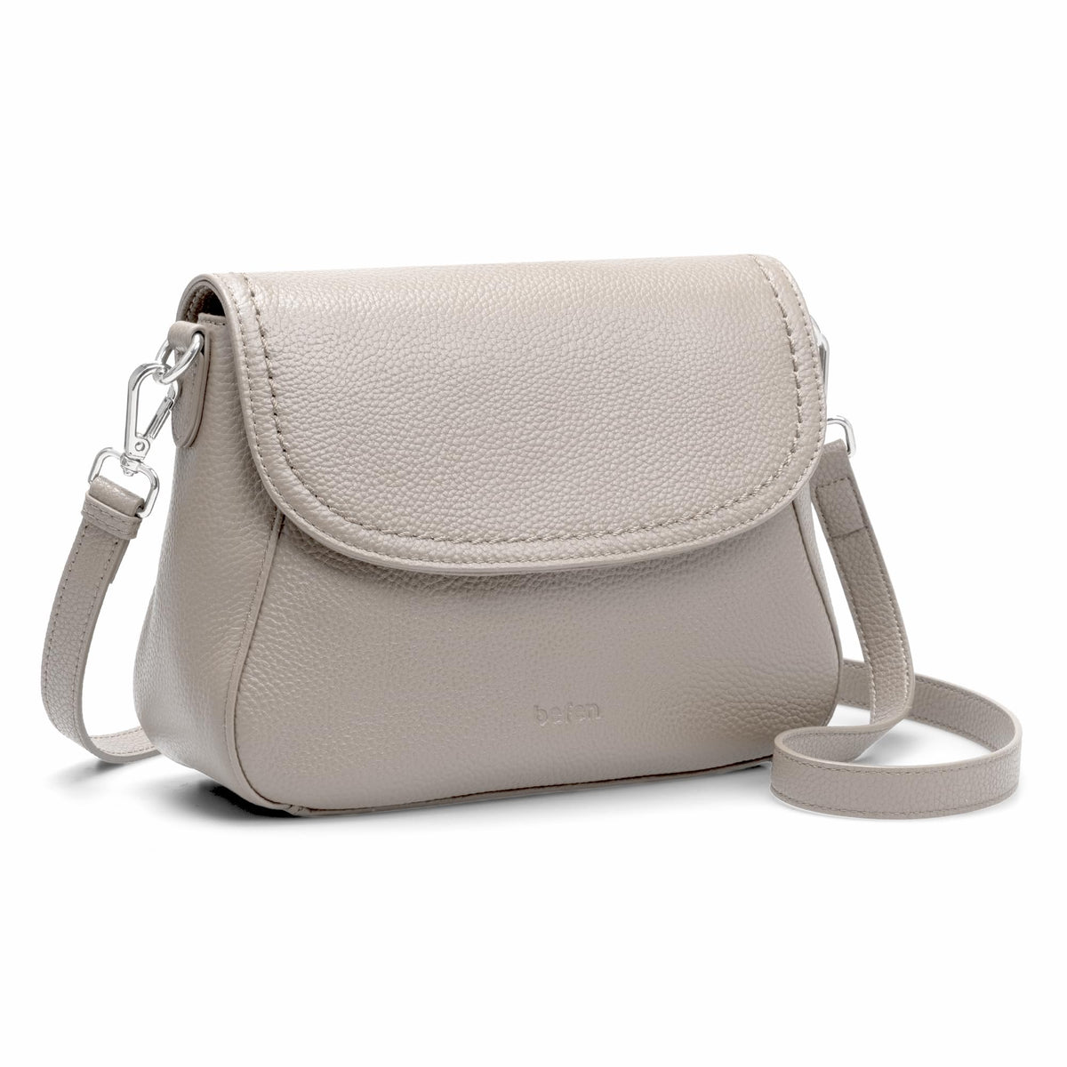 befen Real Leather Crossbody Saddle Bag Purses for Women Built in RFID Locking, Medium Cross Body Shoulder Handbags with Adjustable Straps - Grey Purse for Women