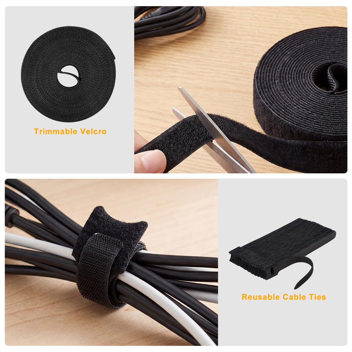 494 PCS Cable Management Kit - 4 Cable Sleeve Split, 2 Cable Organizer, 130 Adhesive Cable Clip, 6 Cable Holder, 2 Roll Cable Organizer Strap, 300 Cable Tie with 50 Mount, for Computer TV Under Desk