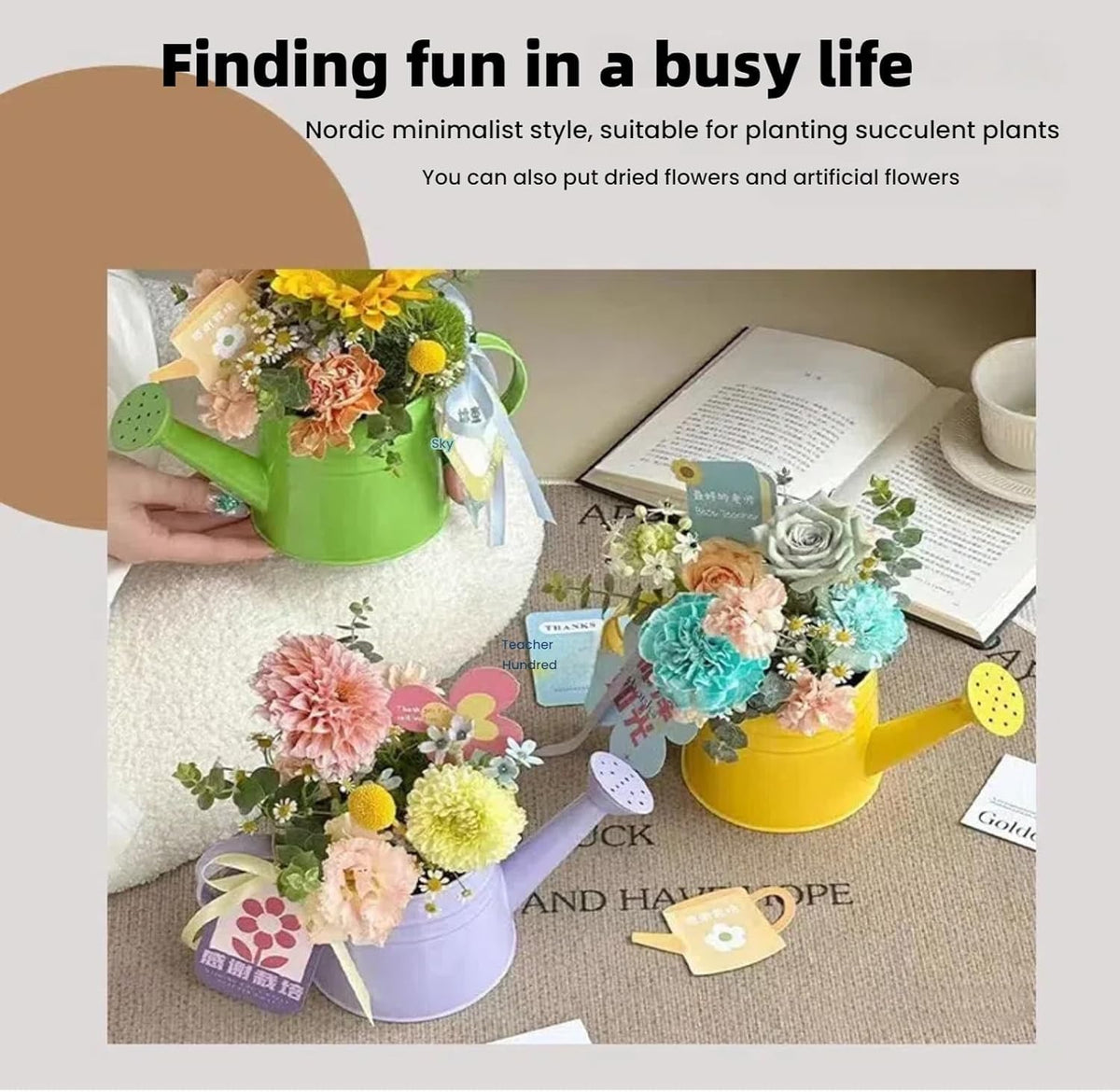 Small Metal Watering Can for Indoor Plants, 1L Metal Flower Garden Watering Can Sprinkling Can with Handle, Gardening Tool Accessories for Lawn Garden (White)