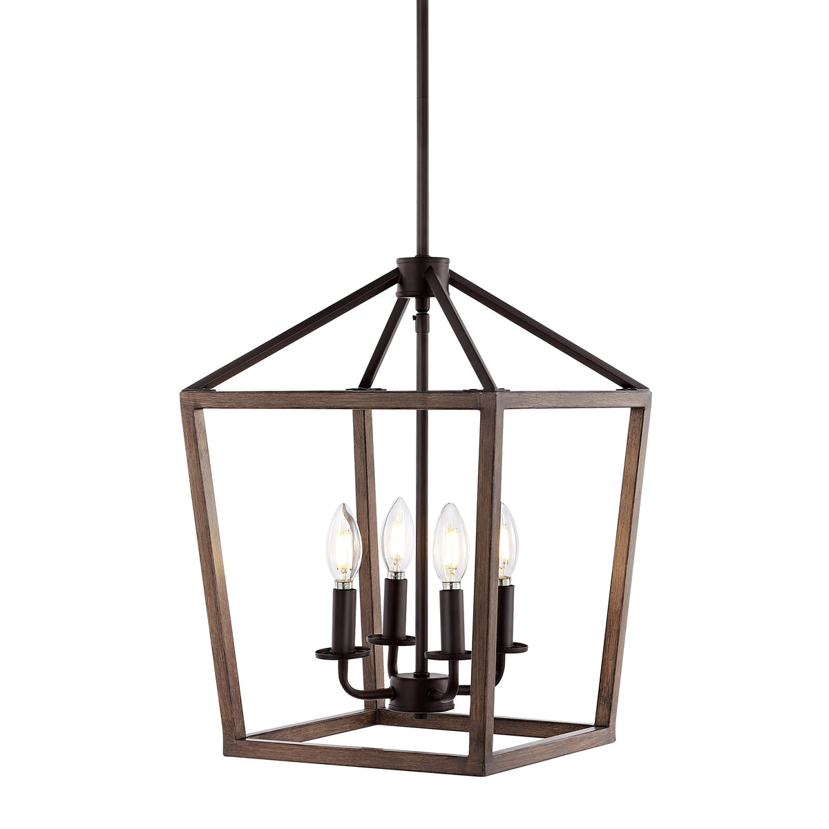 JONATHAN Y Pagoda 4-Light Iron Pendant, 13in Rustic, Bohemian, Faux Wood-Oil Rubbed Bronze, Model JYL1322A