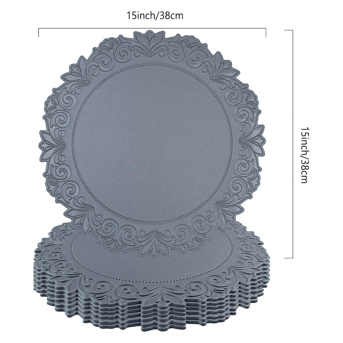 Noctiflorous Round Faux Leather 15 Inch Placemats Set of 6 Waterproof Wipeable Heat Resistant Tablemat for Dining Table Kitchen Non Slip Washable Oilproof Table Place Mat(Graphite Gray, 6)