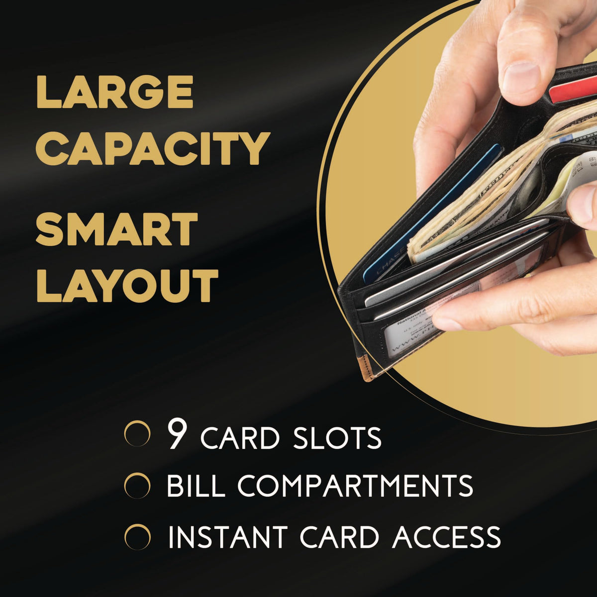 Claasico Mens Leather Bifold Wallet – RFID Blocking, Organized Card Storage with 9 Total Card Slots & ID Window, Everyday Wallet for Men (3.5 x 4.5), Premium Top Grain Leather, Gift Box Included…