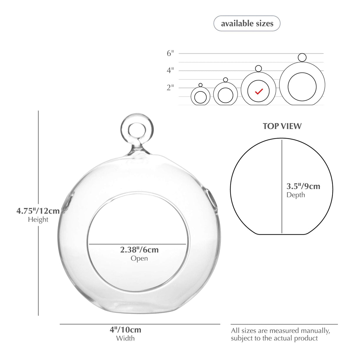 WGV Hanging Terrarium Globe, Width 4", Height 4.75", DIY Air Succulent Planter, Clear Glass Vase Orb with Flat Bottom, Candle Holder for Windowsill Outdoor Garden Decor, 24 Pieces Bulk
