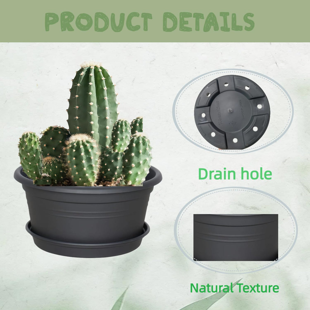 WXQLSZX 6 Pack 10 Inch Round Plastic Plant Pots with Saucers, Pot with Drainage Holes and Tray, Outdoor Pots for Plants with Decoration Flower Pots for Indoor Plants Home Garden Outdoor (Dark Gray)
