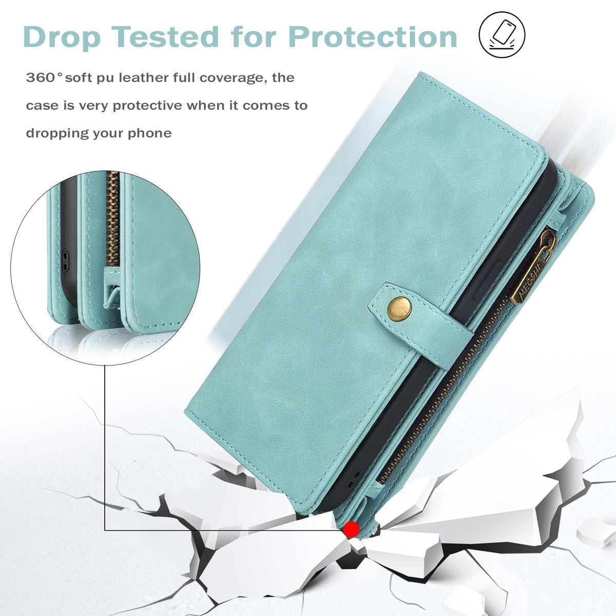 TwoHead for Samsung Galaxy S24 Ultra Wallet Case with Card Holder, Detachable Magnetic Phone Case for S24 Ultra,PU Leather All-Round Protective Phone Case Wallet with Wrist Strap,Blue