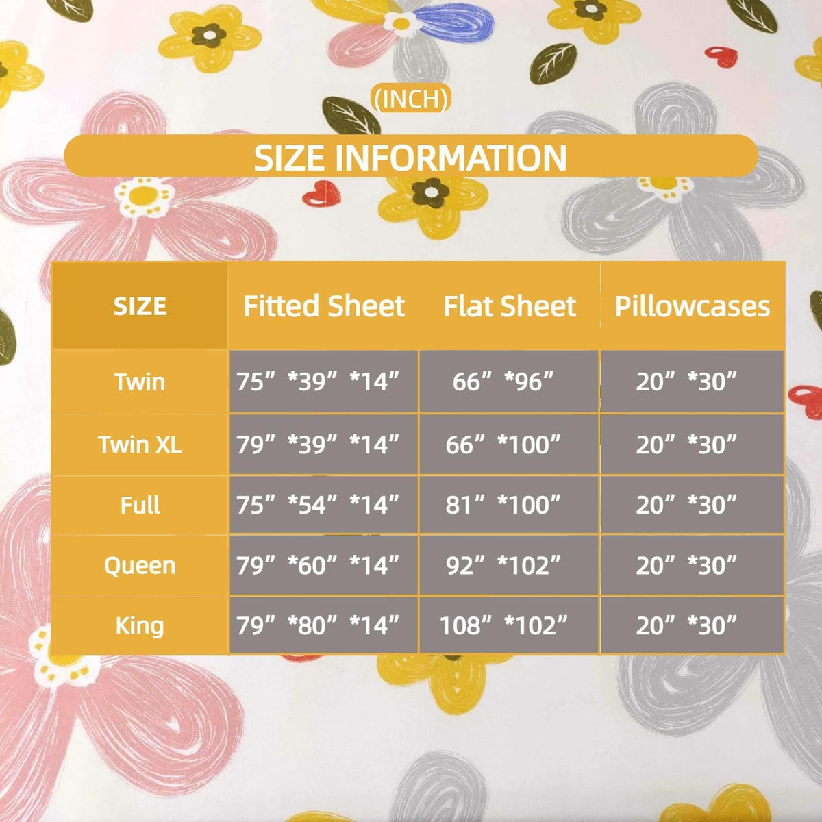SDIII 4 Pieces Yellow Floral Sheets Set Full, Soft Microfiber Floral Bed Sheets Full Size Deep Pocket, Cute Flower Bedding Sheet for All Season